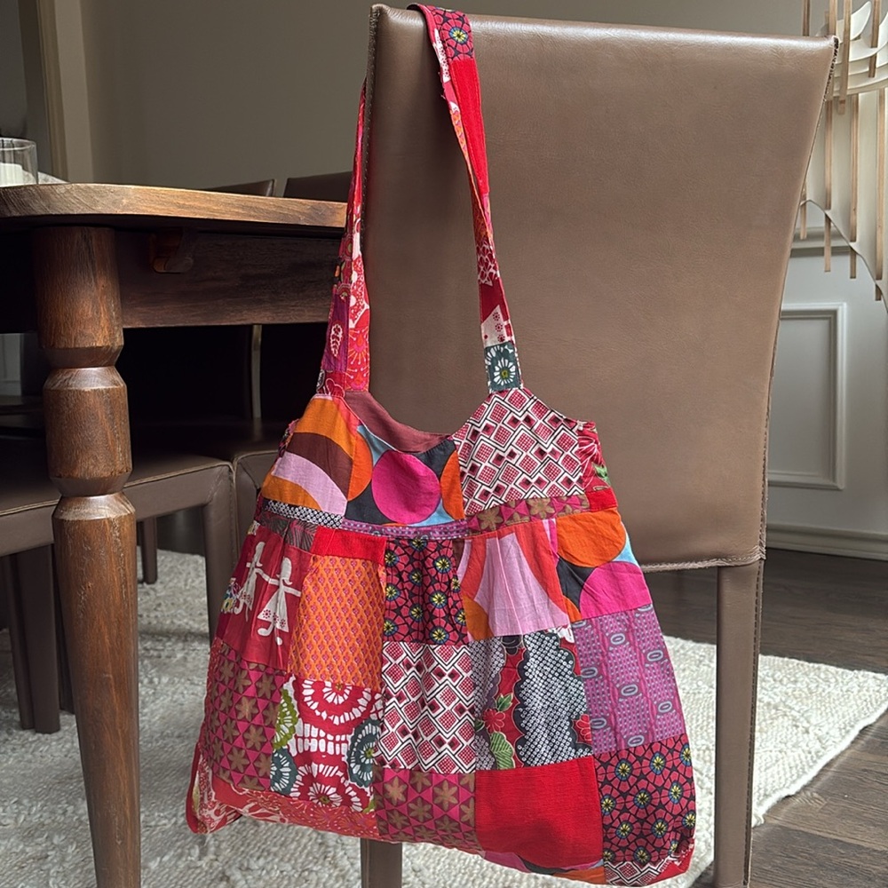 Handmade cloth mix pattern bag purse size m / l  NWOT